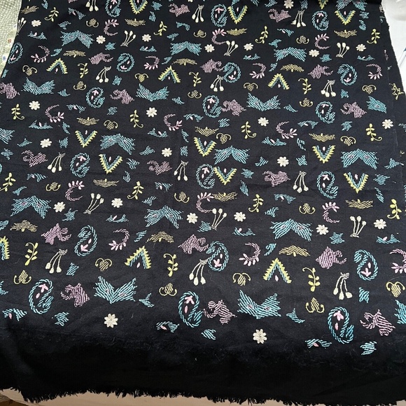 Black Embroidered Long Stole Large Scarf 34" x 80" Blue Yellow Pink Floral - Picture 4 of 5
